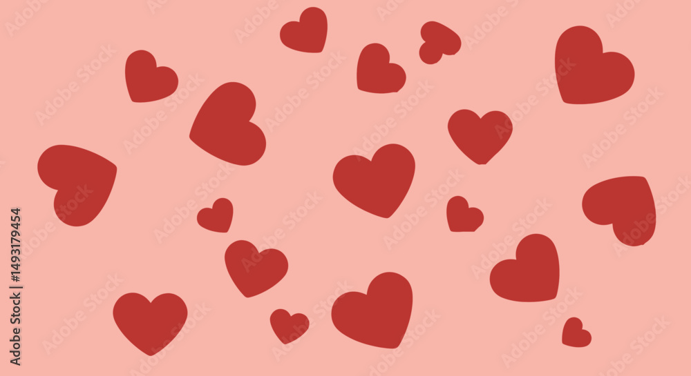 Red Hearts Pattern On Pastel Background Red Hearts Pattern On Pastel Background