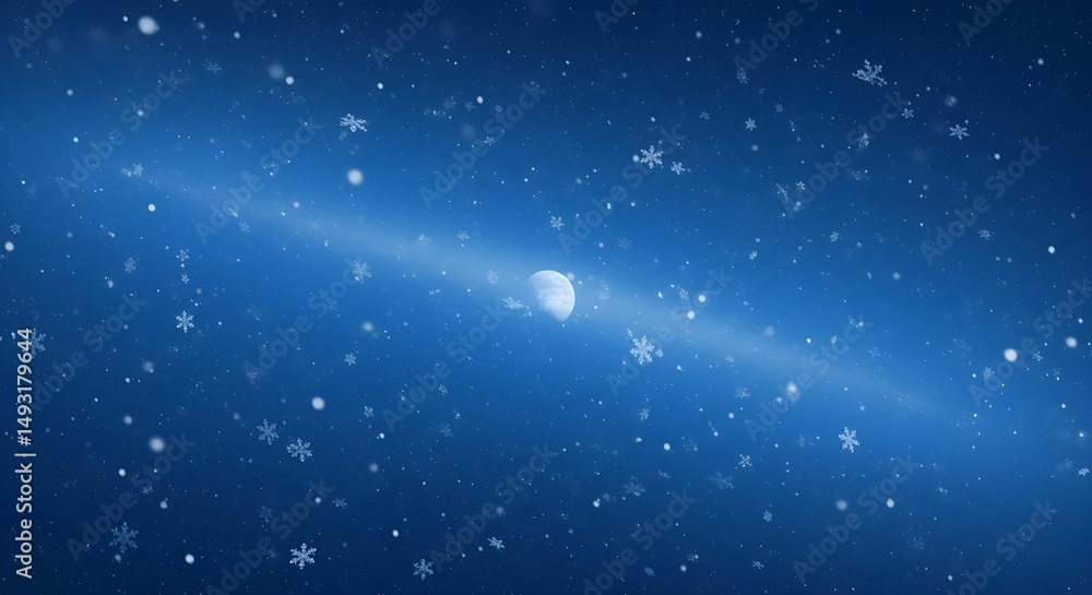 Fototapeta premium winter, night, sky, Winter Night Sky with Snowflakes and Moon