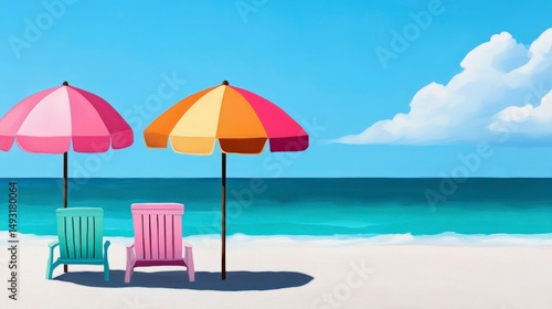 Wallpaper Mural Colorful Pastel Umbrellas on a Serene Florida Beach with Clear Blue Sky and Gentle Ocean Waves Torontodigital.ca