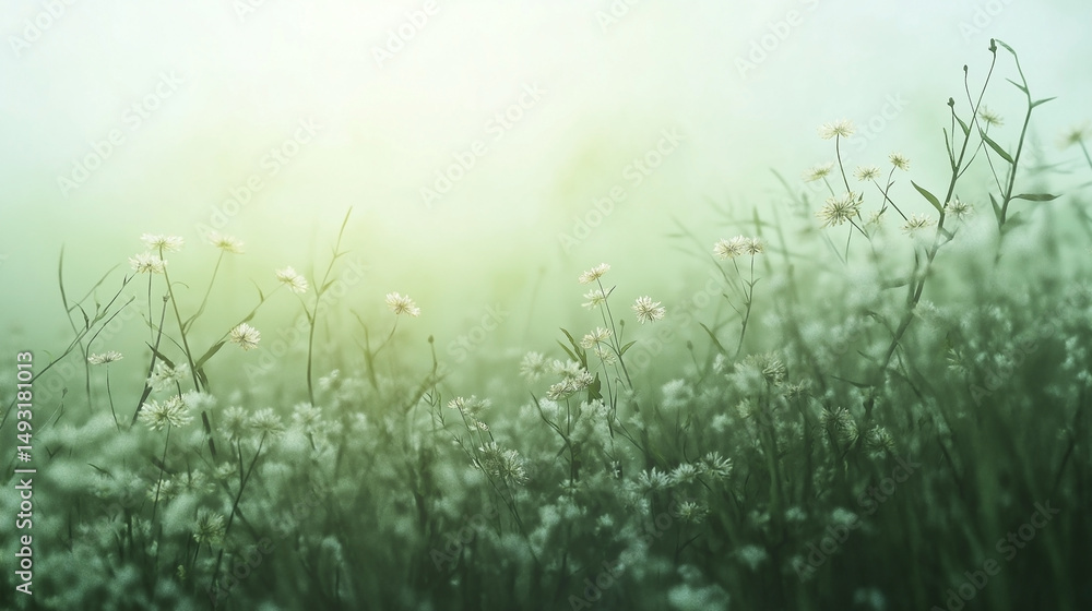 Obraz premium Delicate Wildflower Bloom in Lush Green Meadow with Soft Morning Light