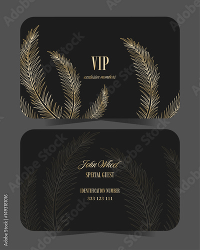 Special elegance vip golden luxury id card front and back in black with golden palm elements