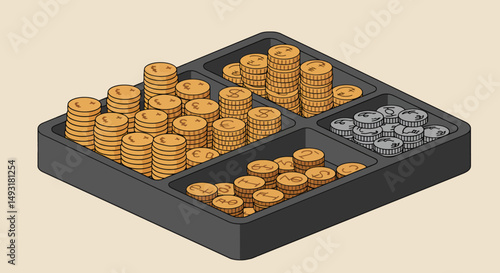 Pixel Art Square Tray With Compartments And Stacked Items
