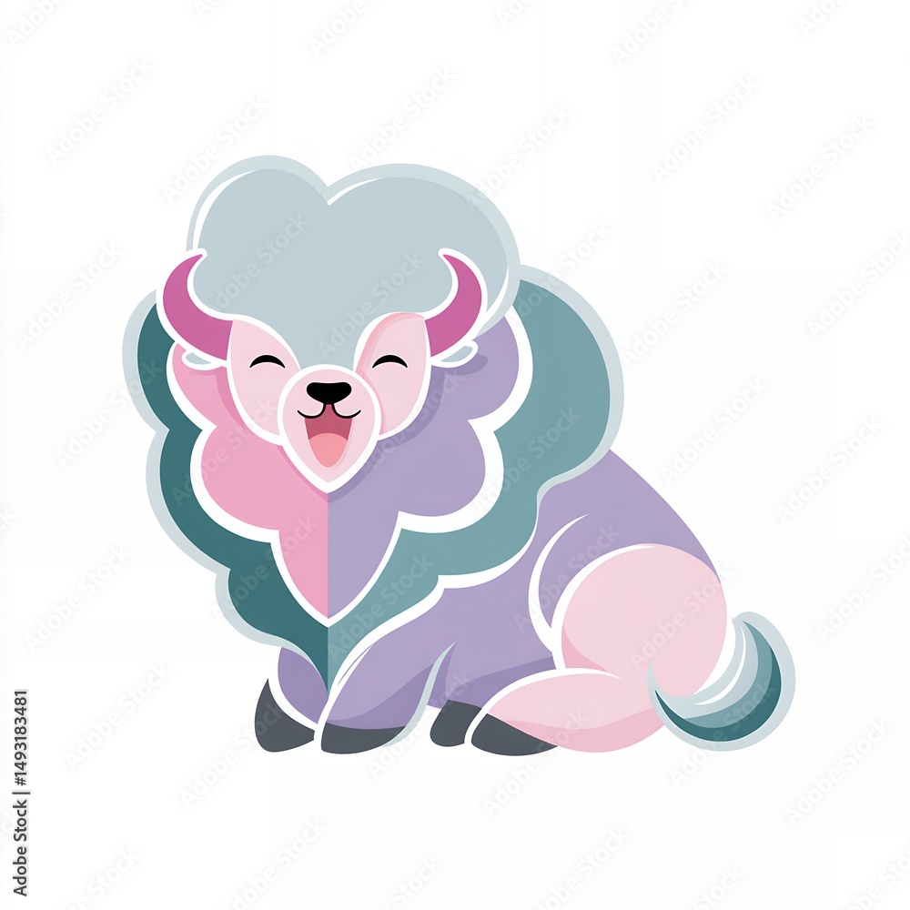 Obraz premium Playful Pastel Cartoon Buffalo Illustration