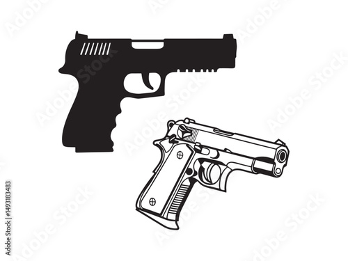 Modern semi automatic pistol gun weapon flat icon for games and websites