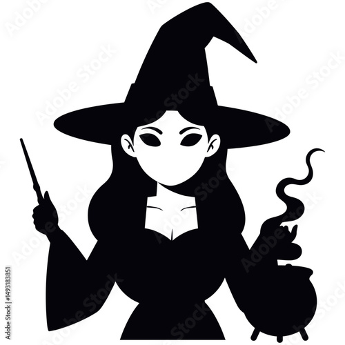 Witch Girl Silhouette Vector