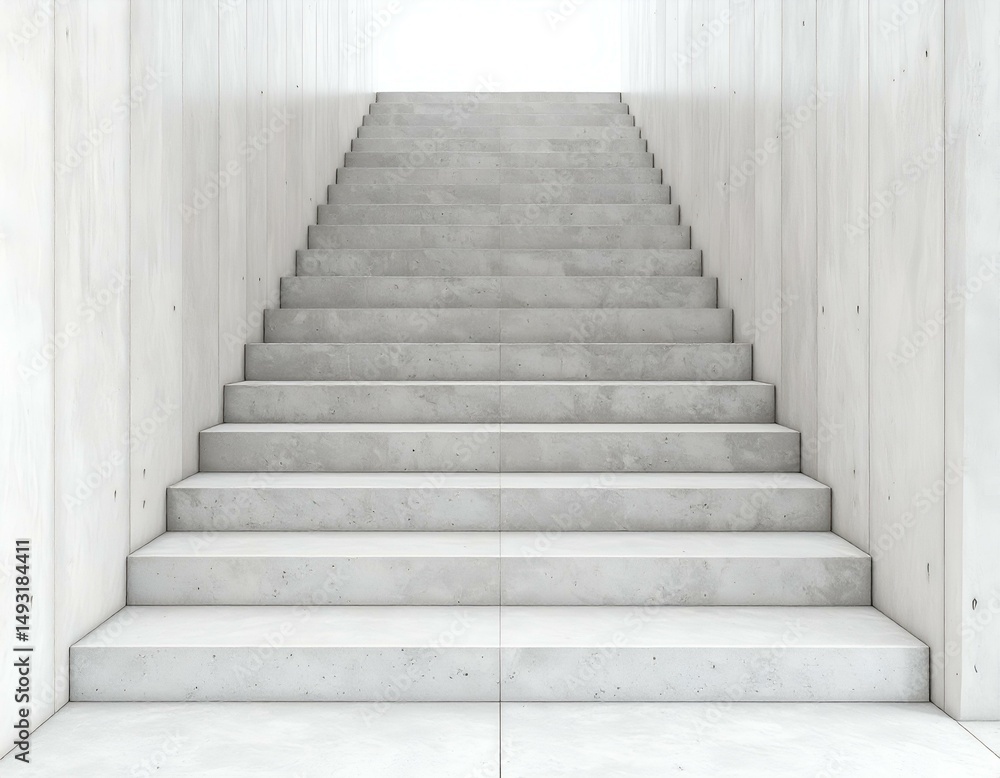 Fototapeta premium Modern minimalist concrete staircase leading upwards. Light, bright, clean design. Perfect for architecture, design, and lifestyle projects.