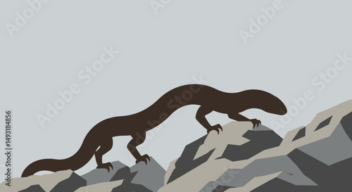 Pixel Art Lizard Climbing Rocky Terrain
