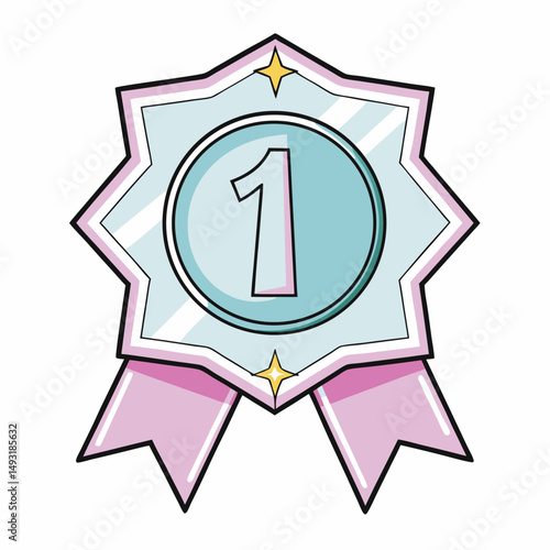 Stylized first place award ribbon with pastel colors and stars  