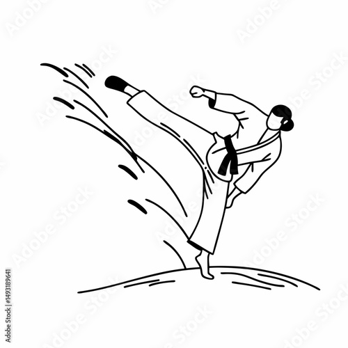 Dynamic Taekwondo Line Art Illustration