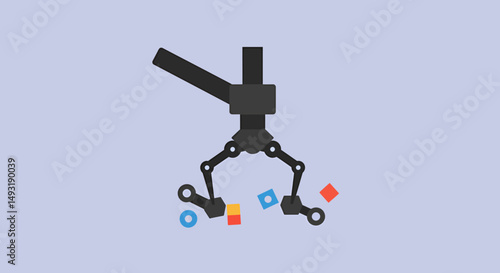 Pixelated Robot Arm Picking Up Colored Cubes
