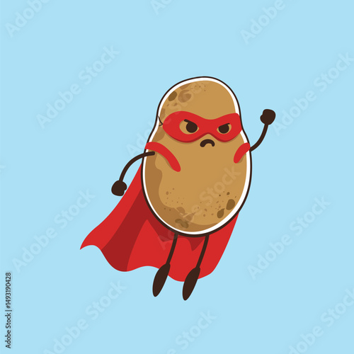 Superhero Potato Flying with Red Cape and Mask
