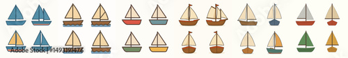Sailing ship collection style vector flat design