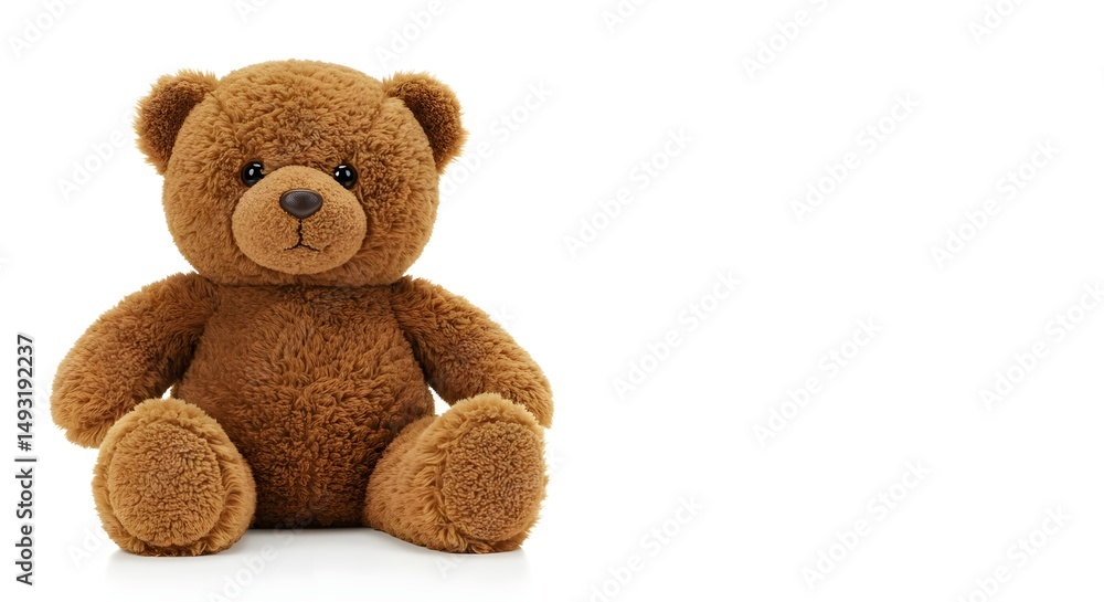 Obraz premium teddy bear, brown bear, plush toy, Adorable Brown Teddy Bear Sitting on White Background