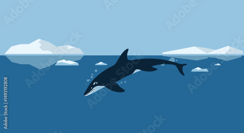 Pixel Art Whale Swimming In Arctic Ocean