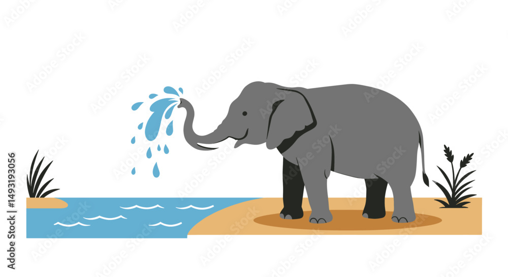 Fototapeta premium Pixel Art Elephant Drinking Water
