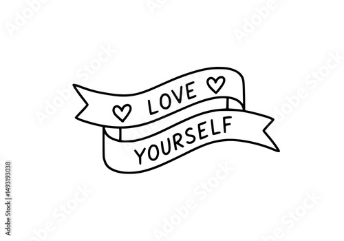 Love Yourself Inspirational Ribbon Banner Illustration