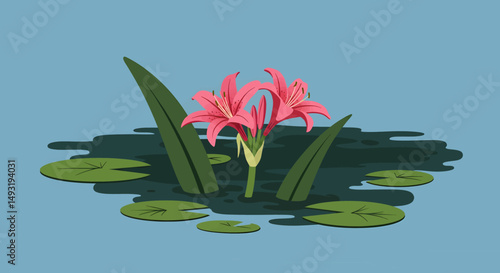 Pink Pixelated Lily In A Pond