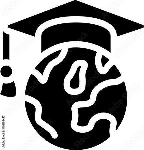 Graduation cap on globe education icon. Silhouette icon.