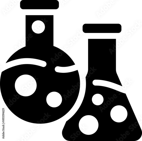 Laboratory flasks with chemicals icon. Silhouette icon.