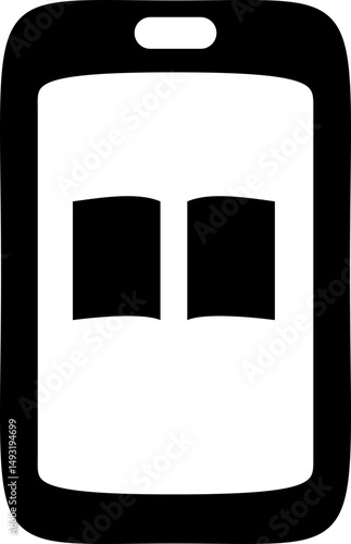 Mobile device with eBook icon. Silhouette icon.