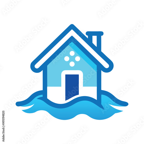 Flat and Minimal Flooded home logo vector illustration isolated on white background