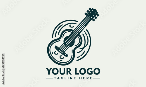 Vintage acoustic guitar illustration, detailed string instrument drawing, classic musical design
