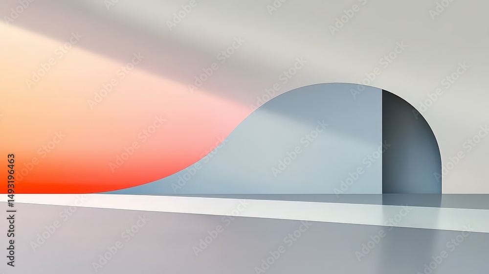Abstract Interior Space with Curved Lines and Soft Color Palette Abstract Interior Space with Curved Lines and Soft Color Palette