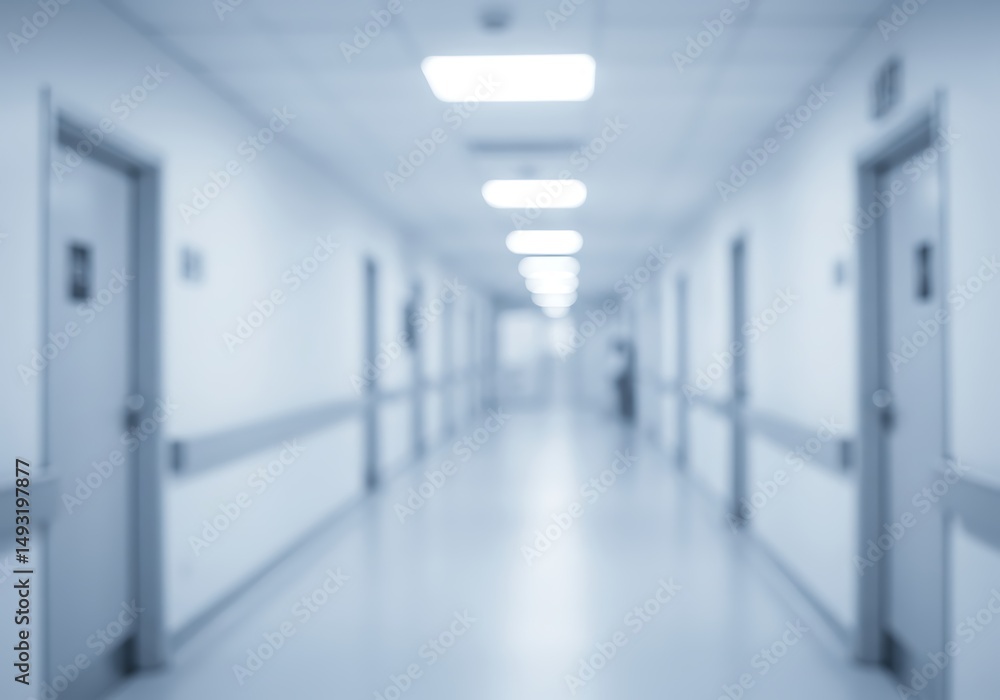 Fototapeta premium Blurred hospital corridor with doors