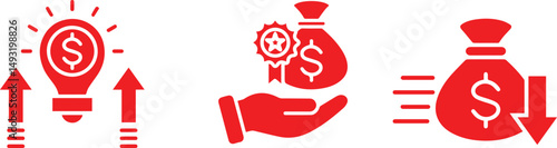 financial icon, dollar sign, hand holding dollar sign, rocket launch, money growth
