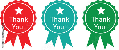 Ribbon Style Thank You Badges in Red, Blue, and Green