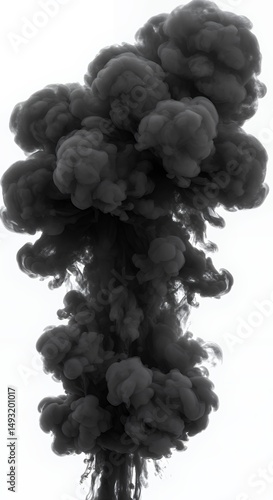 Black Smoke Cloud Forming on White Background