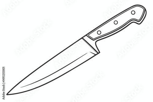  kitchen knife, sharp blade, metallic handle, minimalist design, isolated on transparent background