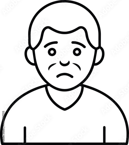 Sad Senior Man Icon Line Art Avatar