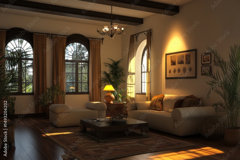 Fototapeta premium Cozy Mediterranean Living Room Scene