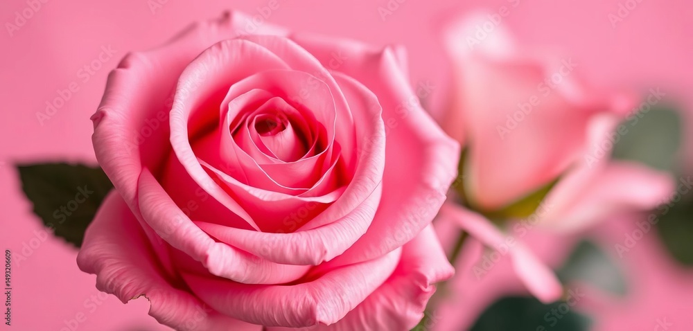 Fototapeta premium Delicate pink rose close-up, soft focus, pink backdrop Valentine's, wedding, romance, gentle, summer