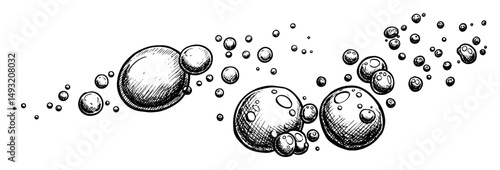 air bubbles rising in water in monochrome outline vector