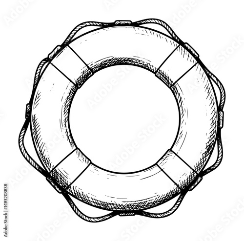 lifebuoy ring in engraved outline sketch style