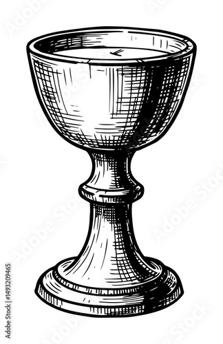 chalice goblet in vintage religious sketch engraving style