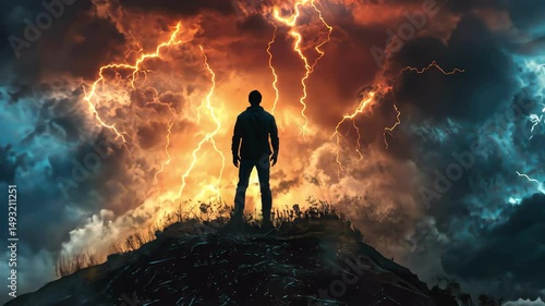 Figure on peak against lightning storms, challenge and adversity