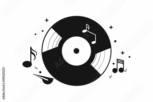 vinyl record music notes black and white flat desi 