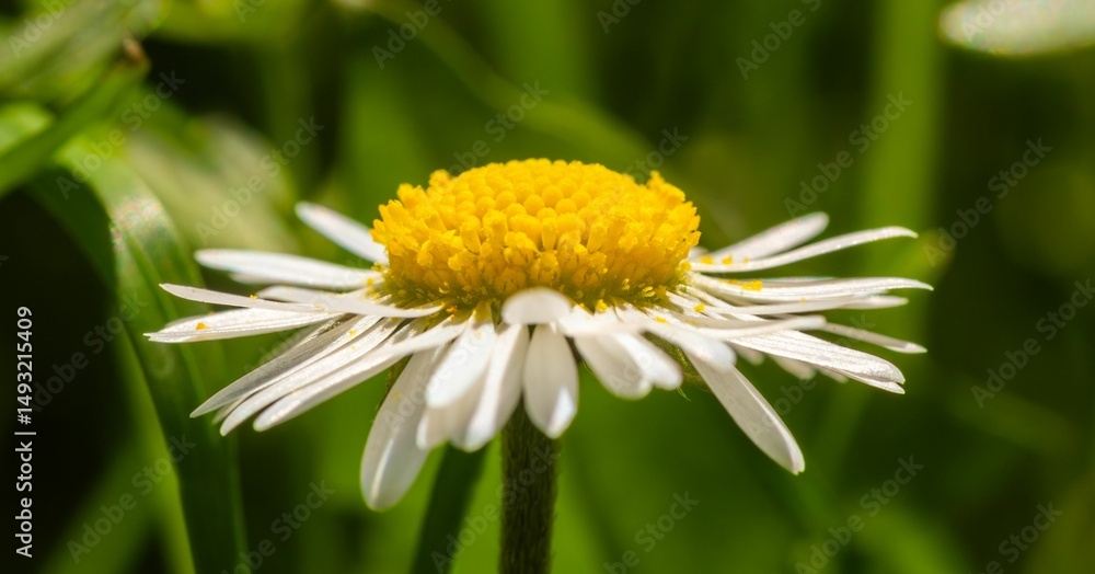 Obraz premium Close-up of a daisy flower in a green garden.