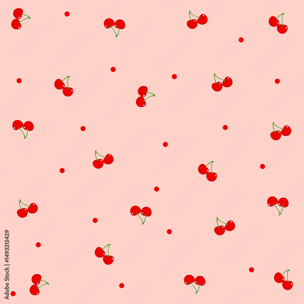 Cherry isolated on white background. Cherry healthy vitamins. Seamless pattern with cute cherries. Cherry isolated on white background. Cherry healthy vitamins. Seamless pattern with cute cherries.