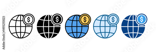 Money Globe Icon Set Multiple Style Collection