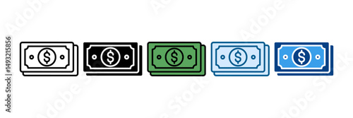 Dollar Bills Icon Set Multiple Style Collection