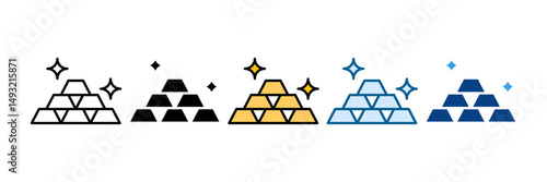 Gold Bar Icon Set Multiple Style Collection