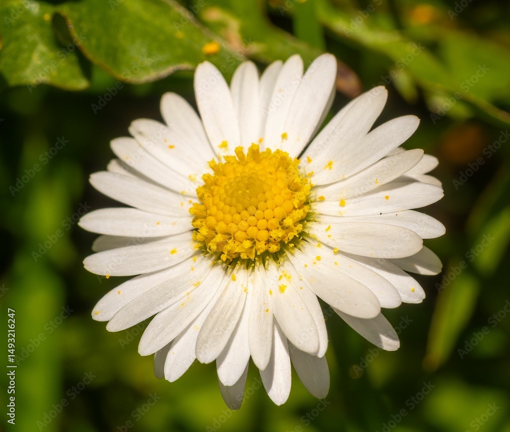 Obraz premium Close-up of a daisy with white petals and yellow center.