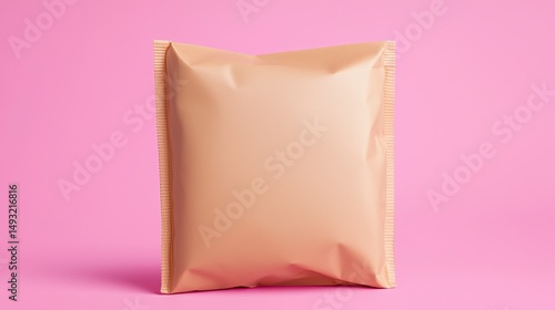Light Brown Paper Pouch on Pink Background