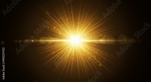 Golden light effect with bright lens flare on dark background