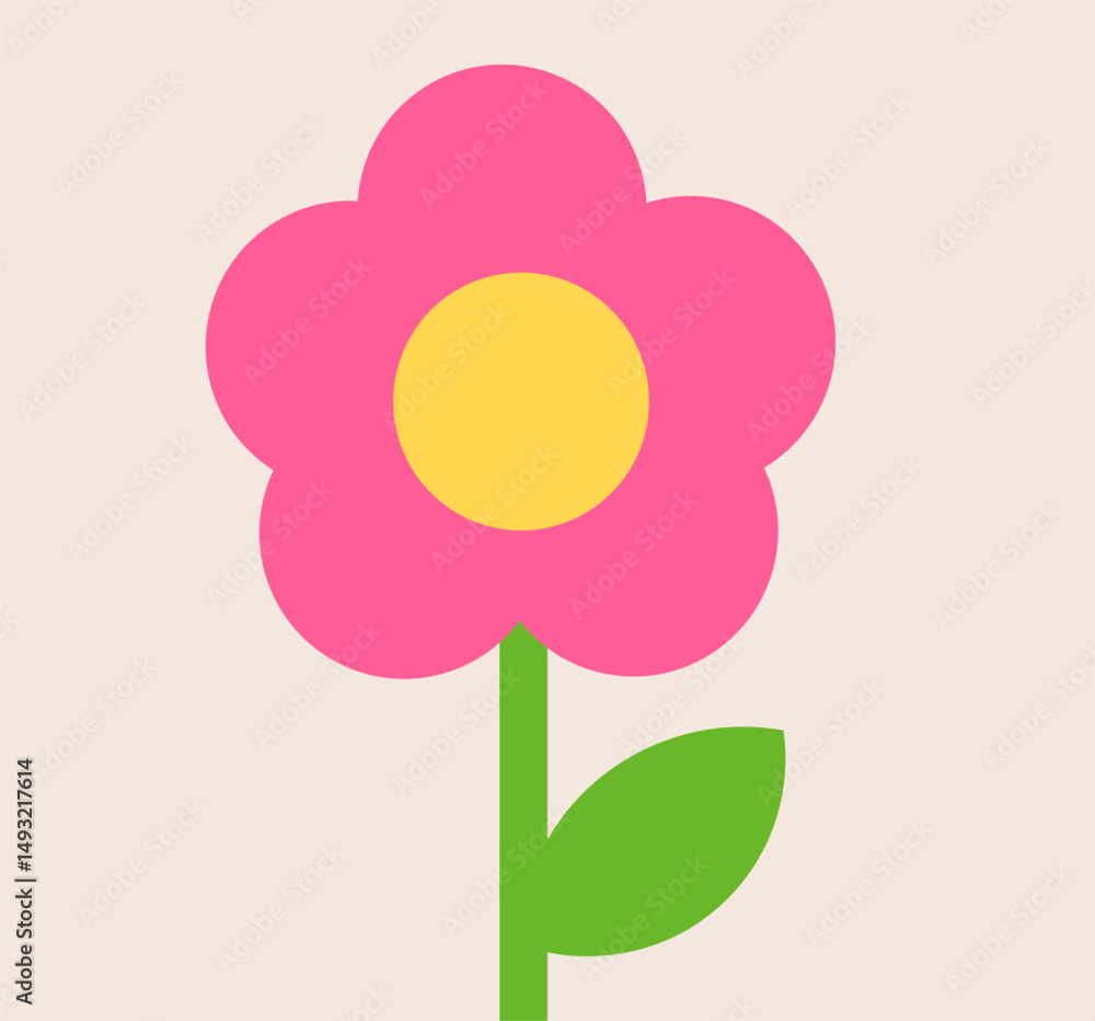 Pink flower simple illustration. Vector flat design element.