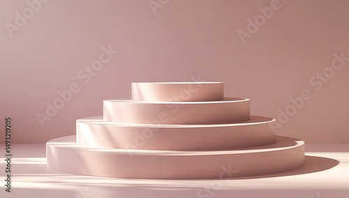 White podium with clean porcelain dishes stacked on a white background